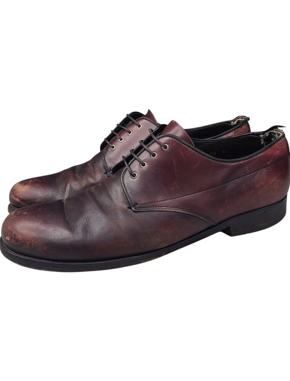 Vtg 90s Prada Cap Toe Derby Cherry Leather Shoes uk 9.5 US 10.5 Distressed Read